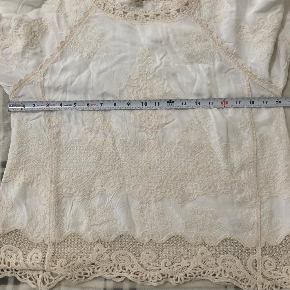 Democracy Women’s Blouse Tunic 3/4 Sleeve Bell Embroidered Boho M Cotton Rayon - Picture 12 of 15